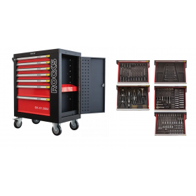 Szafka narzędziowa rooks garage red z narzędziami 235 cz, eps z dodatkową szafką boczną.