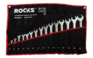 ROOKS Zestaw kluczy płasko-oczkowych w etui 15 części: 6 8 10 11 12 13 14 15 17 18 19 22 21 24 27