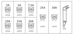 ROOKS Zestaw bezpieczników STANDARD (ATO) 97 szt. 3A 5A 7.5A 10A 15A 20A 25A 30A