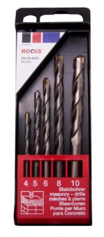 ROOKS Wiertła do betonu walcowe komplet 5 elementów 4 mm 5 mm 6 mm 8 mm 10 mm OK-03.4652