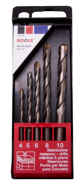 ROOKS Wiertła do betonu walcowe komplet 5 elementów 4 mm 5 mm 6 mm 8 mm 10 mm