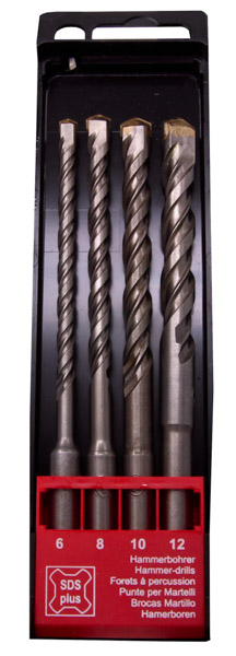 ROOKS Wiertła do betonu SDS-Plus 160 mm komplet 4 elementy 6 mm 8 mm 10 mm 12 mm