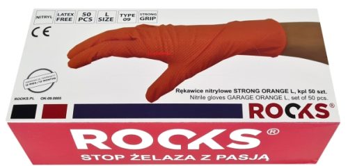 ROOKS OK-09.0005 Rękawice nitrylowe STRONG ORANGE L komplet 50 sztuk
