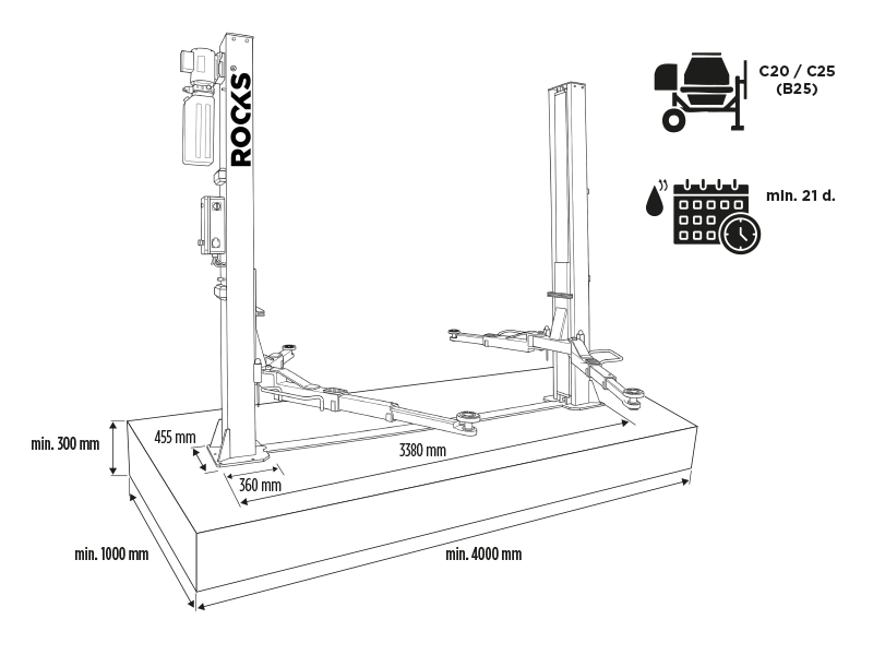 ROOKS Podnośnik dwukolumnowy elektrohydrauliczny 4t automatyczny OKG-4000A