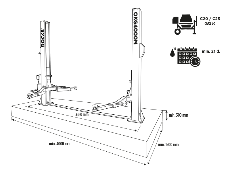 ROOKS Podnośnik dwukolumnowy elektrohydrauliczny 4 t półautomatyczny