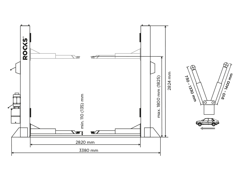 ROOKS Podnośnik dwukolumnowy elektrohydrauliczny 4 t półautomatyczny