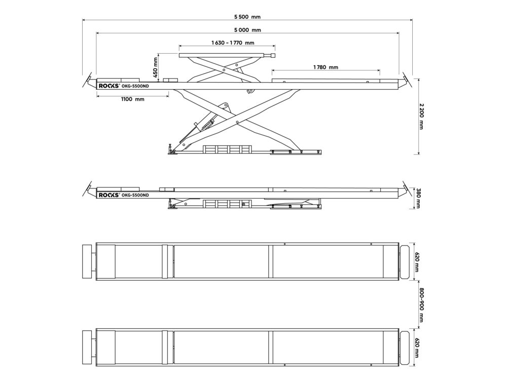 ROOKS Podnośnik nożycowy najazdowy diagnostyczny 5,5 pod geometrię OKG-5500ND