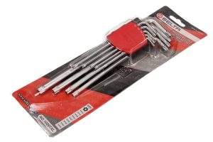 SELTA Zestaw kluczy imbusowych extra długich TORX SECURITY w uchwycie 9 elementów TS10-TS50