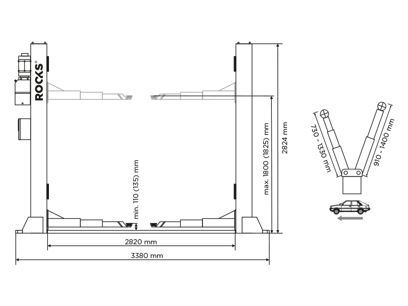 ROOKS Podnośnik dwukolumnowy elektrohydrauliczny 4T łączony dołem na ramie