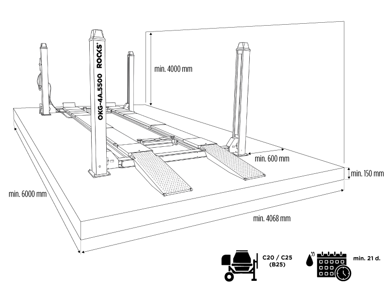 ROOKS Podnośnik czterokolumnowy automatyczny do geometrii 5,5t 400V