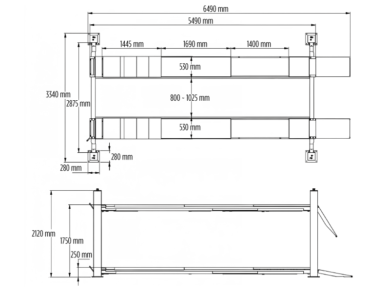 ROOKS Podnośnik czterokolumnowy automatyczny do geometrii 5,5t 400V