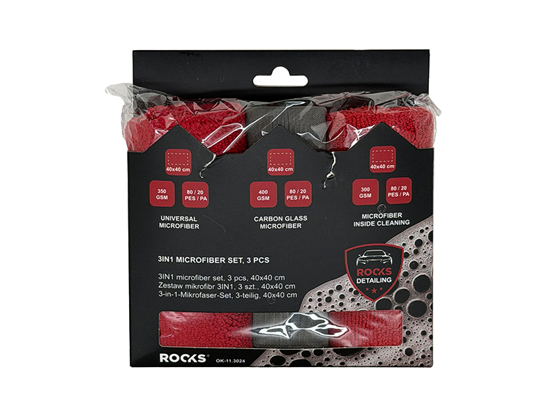 ROOKS Zestaw mikrofibr do detailingu 3sztuki - do szyb, wnętrza i uniwersalna Ok-11.3024