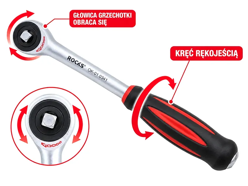 ROOKS Grzechotka twist z obrotową rękojeścią 3/8" 60Th