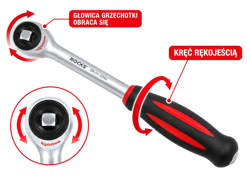 ROOKS Grzechotka twist z obrotową rękojeścią 1/2" 60Th