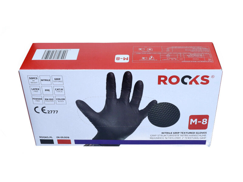 ROOKS Rękawiczki nitrylowe M GRIP STRONG czarne 50 sztuk