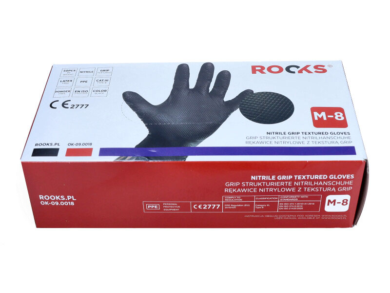 ROOKS Rękawiczki nitrylowe M GRIP STRONG czarne 50 sztuk