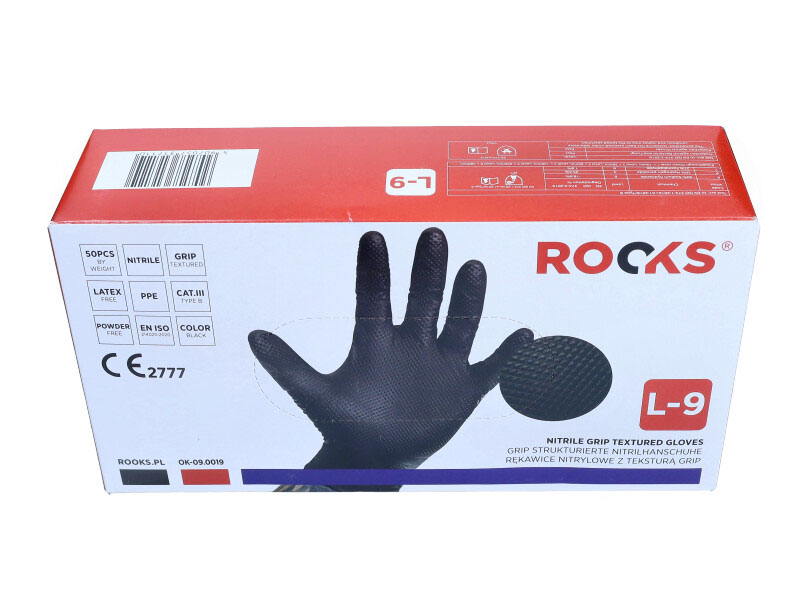 ROOKS Rękawiczki nitrylowe L GRIP STRONG czarne 50 sztuk