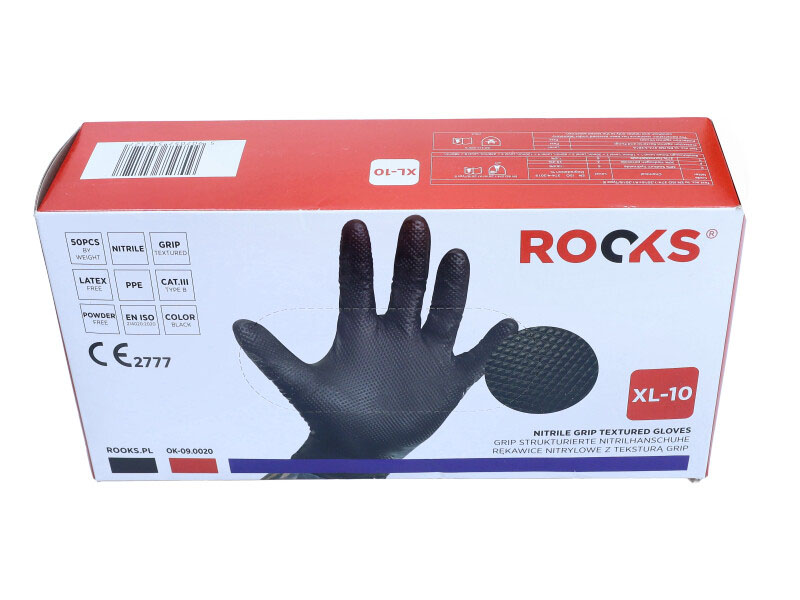 ROOKS Rękawiczki nitrylowe XL GRIP STRONG czarne 50 sztuk