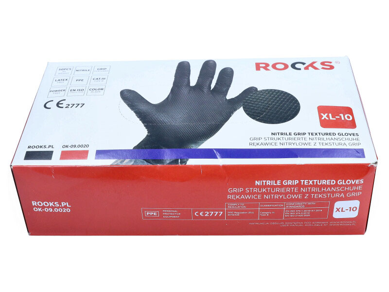 ROOKS Rękawiczki nitrylowe XL GRIP STRONG czarne 50 sztuk