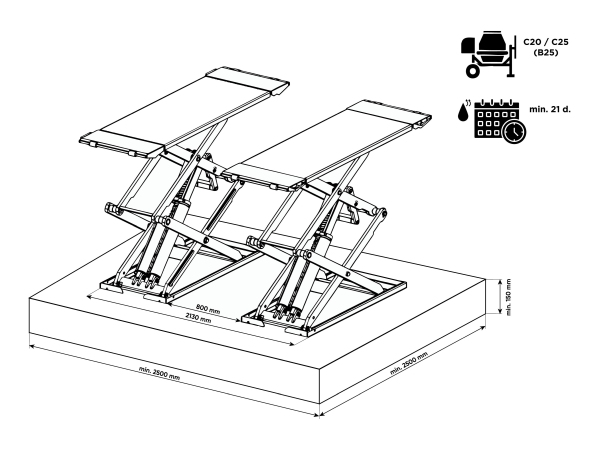 ROOKS Podnośnik nożycowy wysokiego podnoszenia podprogowy 3,5t 400V