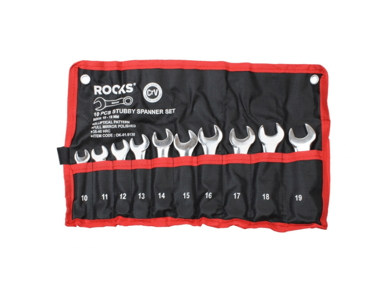 ROOKS Zestaw kluczy płasko-oczkowych SHORT 10 elementów 10–19 mm