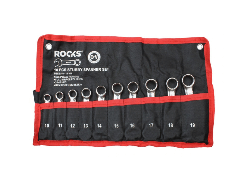 ROOKS Zestaw kluczy płasko-oczkowych SHORT 10 elementów 10–19 mm